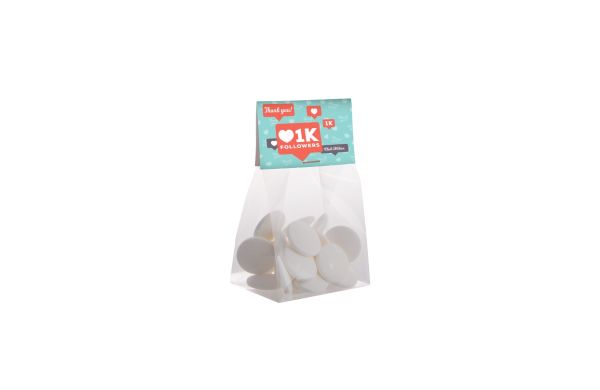 Blockbeutel mit Topkarte und 50 g Süssigkeiten, Transparent/Weiß