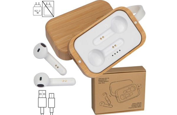 Bluetooth Kopfhörer in einer Bambusbox - beige