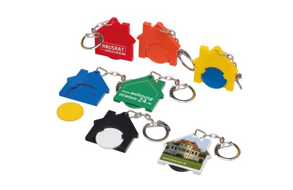 Chiphalter mit 1Euro-Chip_ Kettenglieder und Ring Haus_ blau-blau