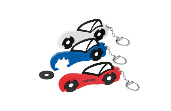 Chiphalter mit Gliederkette_ Ring und zwei 1Euro-Chips Auto_ schwarz-blau
