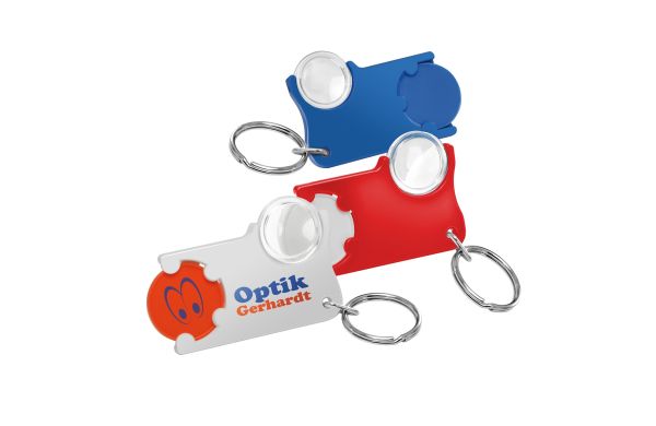 Chiphalter mit Ring_ 1Euro-Chip und Lupe_ blau_ blau