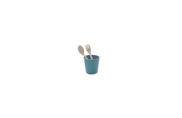 EASY EATER SET Becher+Besteckset 2-teilig, nature desert sand_nature flower blue