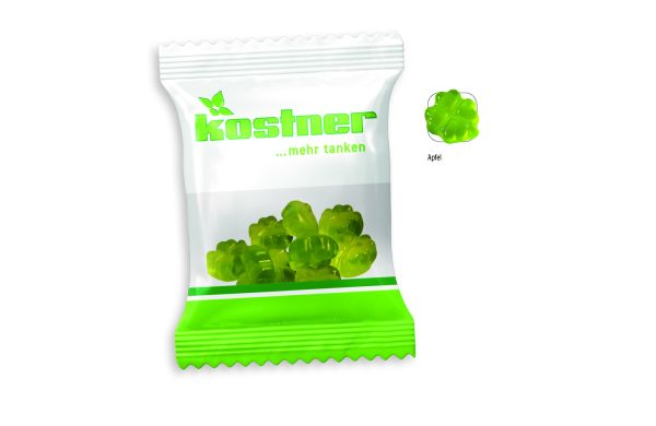 Fruchtgummi Kleeblatt Werbetüte, Kleeblatt, ca. 10 g, weiß