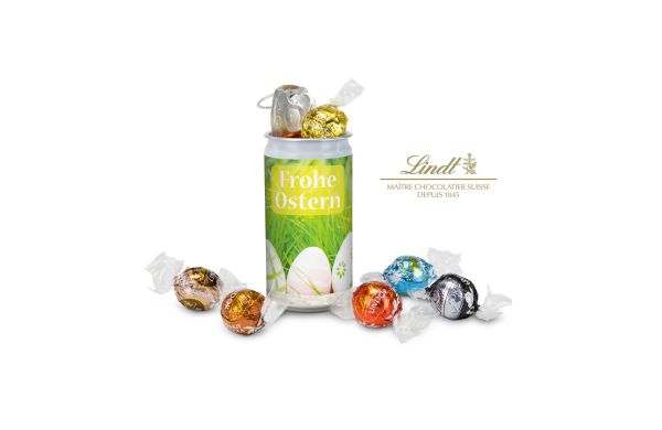 Geschenkartikel / Präsentartikel: Lindt-Geheimnis Ostern, das Nest in der Dose - Etikett Frohe Ostern - EierWiese