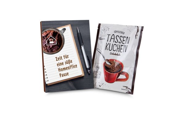 Geschenkartikel / Präsentartikel: Tassenkuchen Schokolade 70 g, süße Homeoffice Pause