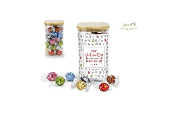 Geschenkset / Präsenteset: Lindor Team-Glas Frohe Weihnachten mit 35 Lindt Lindorkugeln