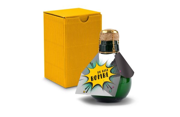 Kleinste Sektflasche der Welt! Du bist Bombe - Inklusive Geschenkkarton in Gelb, 125 ml