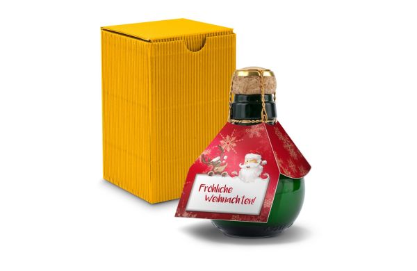 Kleinste Sektflasche der Welt! Fröhliche Weihnachten - Inklusive Geschenkkarton in Gelb, 125 ml