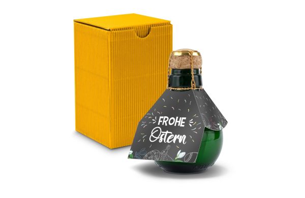 Kleinste Sektflasche der Welt! Frohe Ostern - Inklusive Geschenkkarton in Gelb, 125 ml