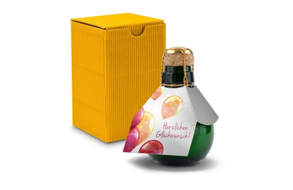 Kleinste Sektflasche der Welt! Herzlichen Glückwunsch - Inklusive Geschenkkarton in Gelb, 125 ml