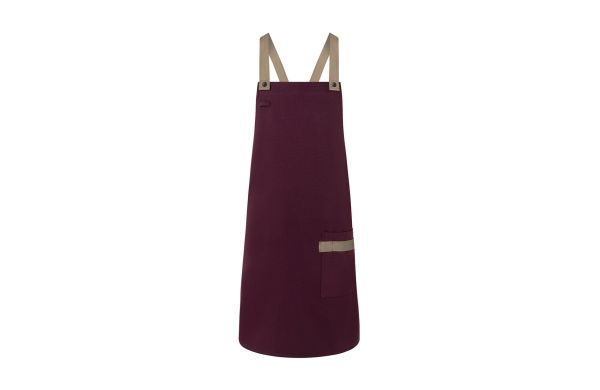 Latzschürze Urban-Look mit Kreuzbändern und Tasche LS 38 aubergine
