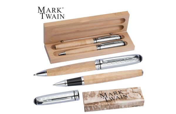 Mark Twain Schreibset aus Holz - beige