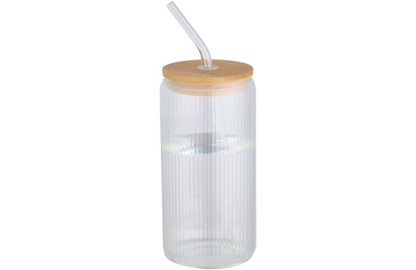 Mirage 500 ml einwandiges Glas aus Borosilikatglas mit Bambusdeckel, transparent