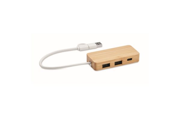 HUBBAM 3 Port USB Hub - holzfarben