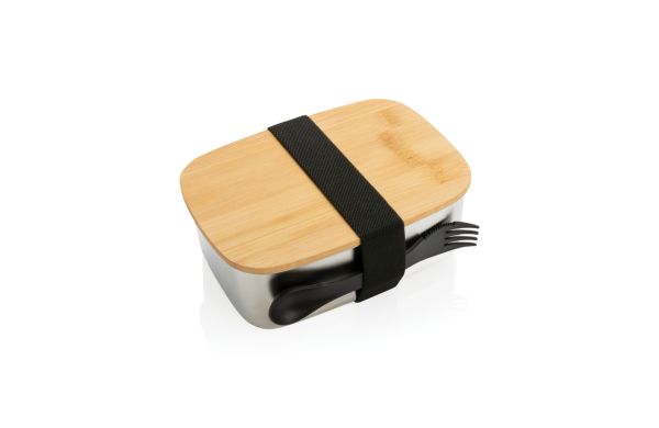 Stainless Steel Lunchbox mit Bambus-Deckel und Göffel/silber