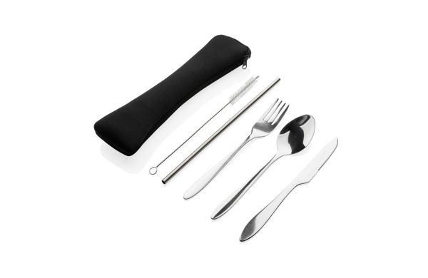 4-teiliges wiederverwendbares Besteckset aus Stainless-Steel/silber