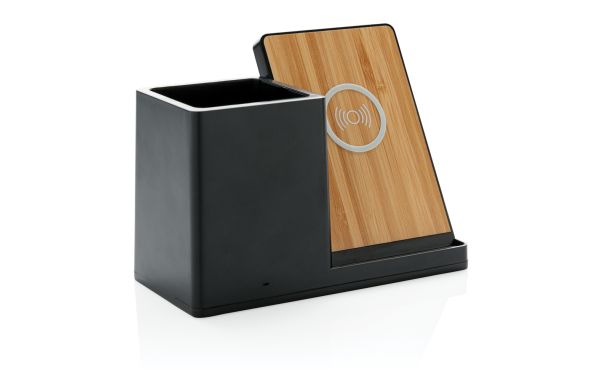 Ontario 10W Wireless Charger aus Bambus und RCS Kunststoff/schwarz