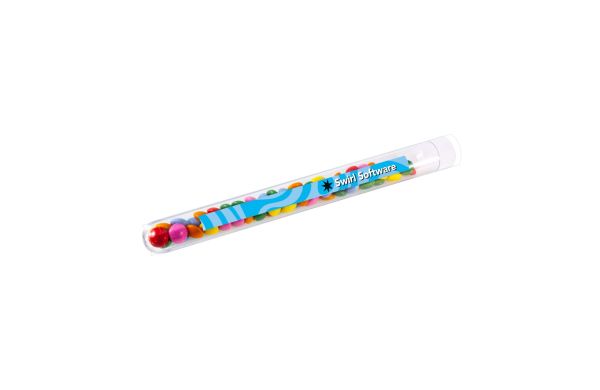 Reagenzgläschen mit Mini-Schokolinsen, Transparent
