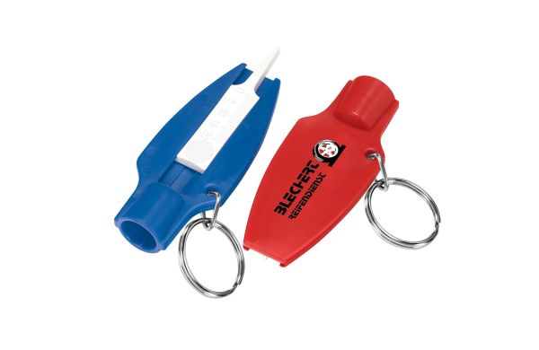 Reifenprofiltiefenmesser mit Ventilkappendreher und Ring_ blau_ weiss
