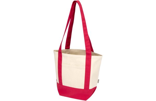 Sam 320 g/m² Mini-Tragetasche aus GRS recycelter Baumwolle, rot/natur