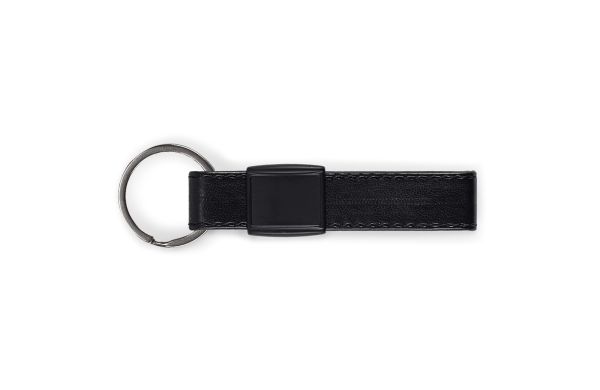 Schlüsselring Metall, echtes Leder, schwarz