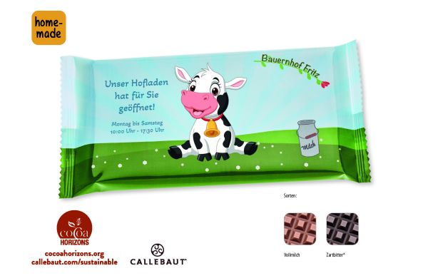 Schokolade 100 g Tafel im Flowpack, Callebaut Vollmilch, ca. 100 g, weiß