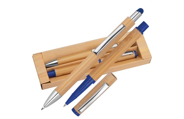 Schreibset aus Bambus - blau