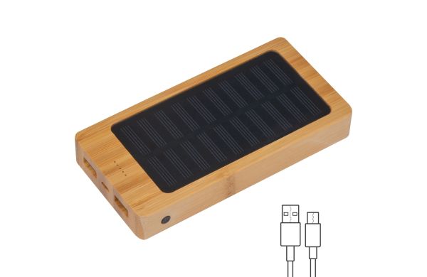 Solar Powerbank aus Bambus mit 8000 mAh - beige