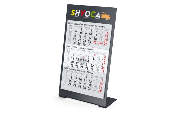 Tischkalender Desktop 3 Color Metallaufsteller farbbeschichtet - 1 Jahr