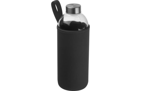 Trinkflasche aus Glas mit Neoprenüberzug, 1000ml - schwarz