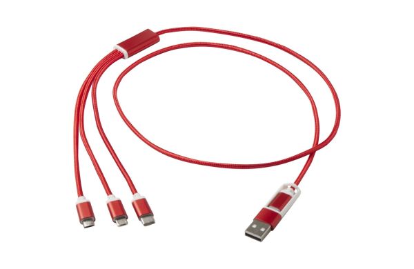 Versatile 5-in-1 Ladekabel aus recyceltem Aluminium, mittelrot