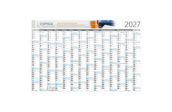 Wandplaner Horizont Dez. Vorjahr – Anfang Folgejahr - 750x500 mm, Sonntage blau
