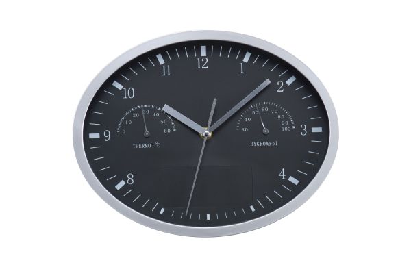 Wanduhr mit Hygro- und Thermometer - schwarz