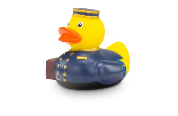Werbeente Pascal Page klein mit blauer Uniform, 6 cm