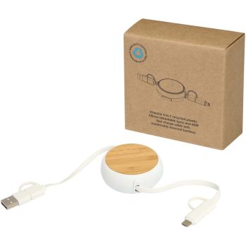 Chechia 100cm 5-in-1 Kabel aus recyceltem Kunststoff, einziehbar, für Datenübertragung und 45W Schnellladung mit Bambusdetails