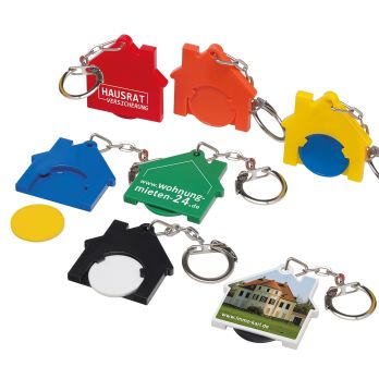 Chiphalter mit 1€-Chip, Kettenglieder und Ring "Haus"