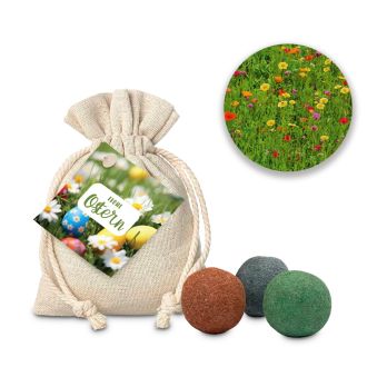 Geschenkartikel: Oster-Blumenwiese, 3 Saatkugeln im Säckchen