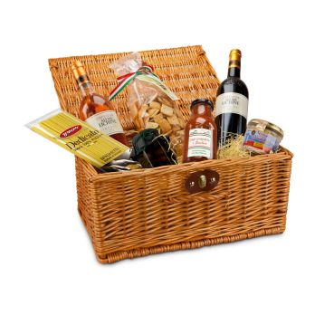 Geschenkset: Mediterrane Vielfalt, Weidenkorb mit 7 Spezialitäten