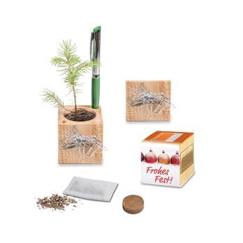 Pflanz-Holz Büro Xmas mit Fichtensamen, 2 Seiten gelasert