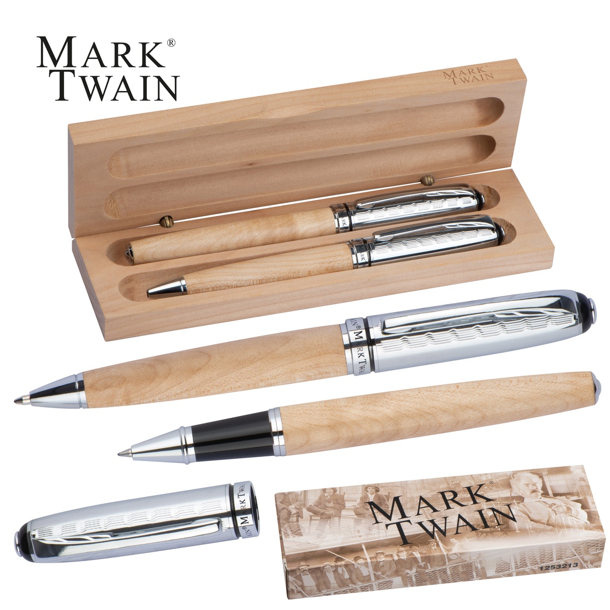 Penna A Sfera Girevole In Legno MARK&reg;TWAIN Con Cofanetto Regalo E Incisione Personalizzata