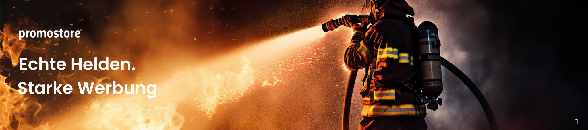 Ein Feuerwehrmann der ein Feuer l&ouml;scht |Promostore